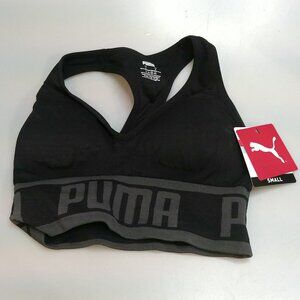 PUMA Seamless Low Support Sports Bra Black/Gray Logo Small